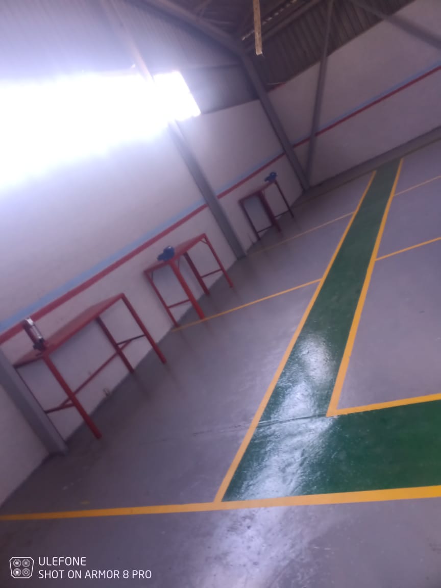 Training facility floor with safety lane markings